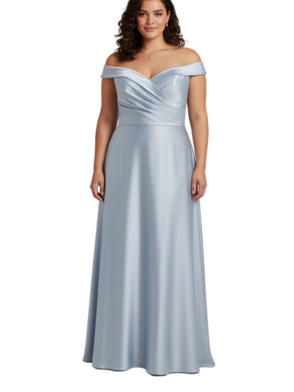 Oleg Cassini Light Blue One-Shoulder Satin Evening Gown